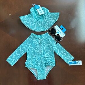 Carters infant swim suit, hat and glases